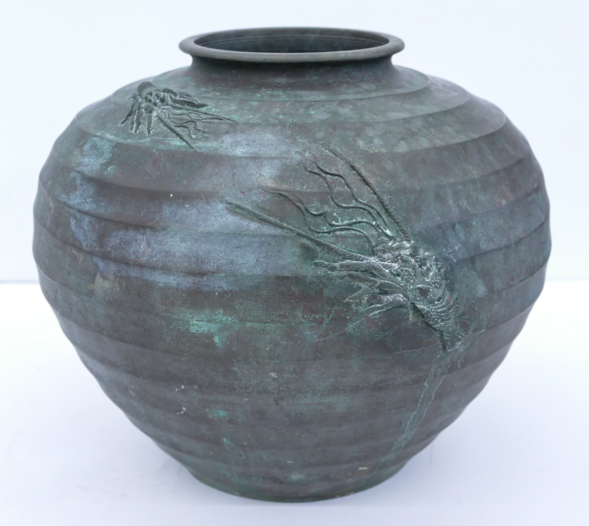 Appraisal: Japanese Taisho Bronze Crawfish Vase ''x '' A ribbed bronze