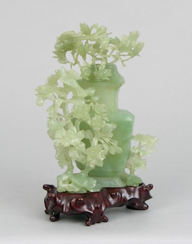 Appraisal: A Carved Hardstone Vase with Flowers and Birds Chinese A