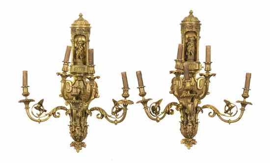 Appraisal: A Pair of Regency Style Five-Light Gilt Bronze Wall Sconces