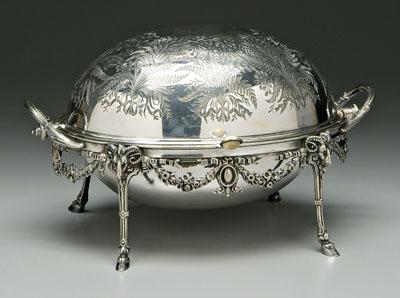 Appraisal: Revolving silver plated oval server dome top ram s head