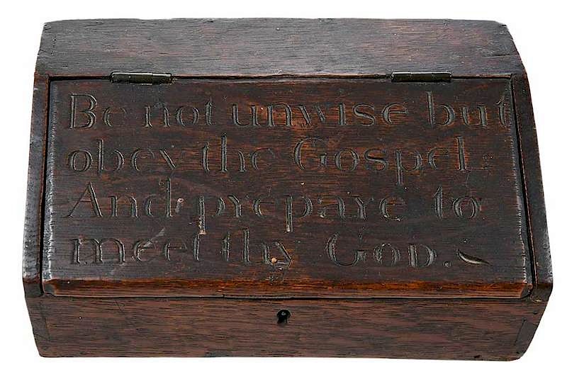 Appraisal: Traveling Minister's Box Dated possibly American small wooden traveling desk