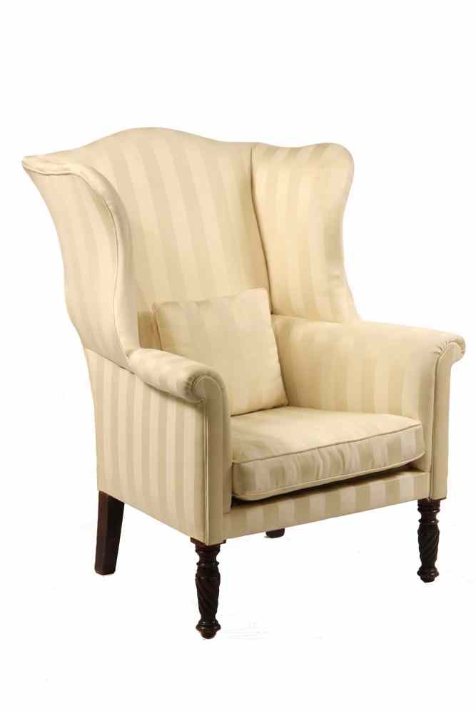 Appraisal: AMERICAN WINGCHAIR - th c Walnut Framed Wingchair with twist