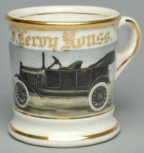 Appraisal: Automobile Shaving Mug Gilt name J Lerow Rouss Felda China