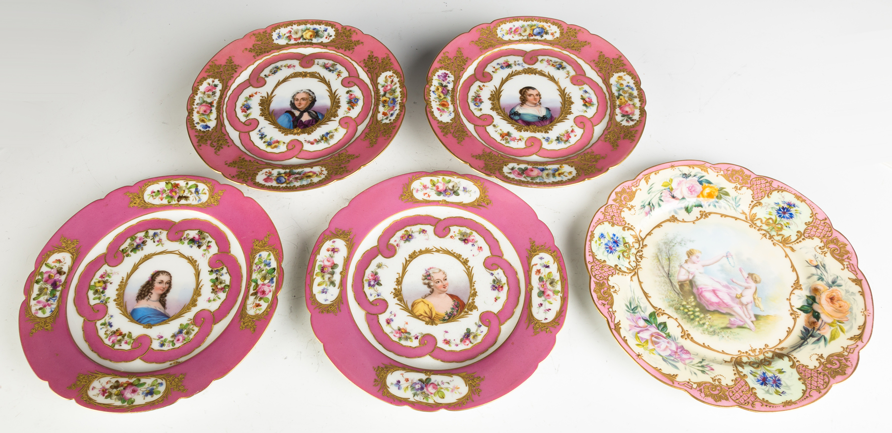 Appraisal: Sevres Hand Painted Porcelain Portrait Plates and Compotes th century