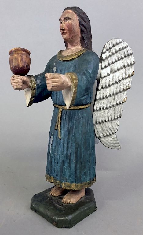 Appraisal: Carved Angel Candle Holder Carved wood angel candle holder probably