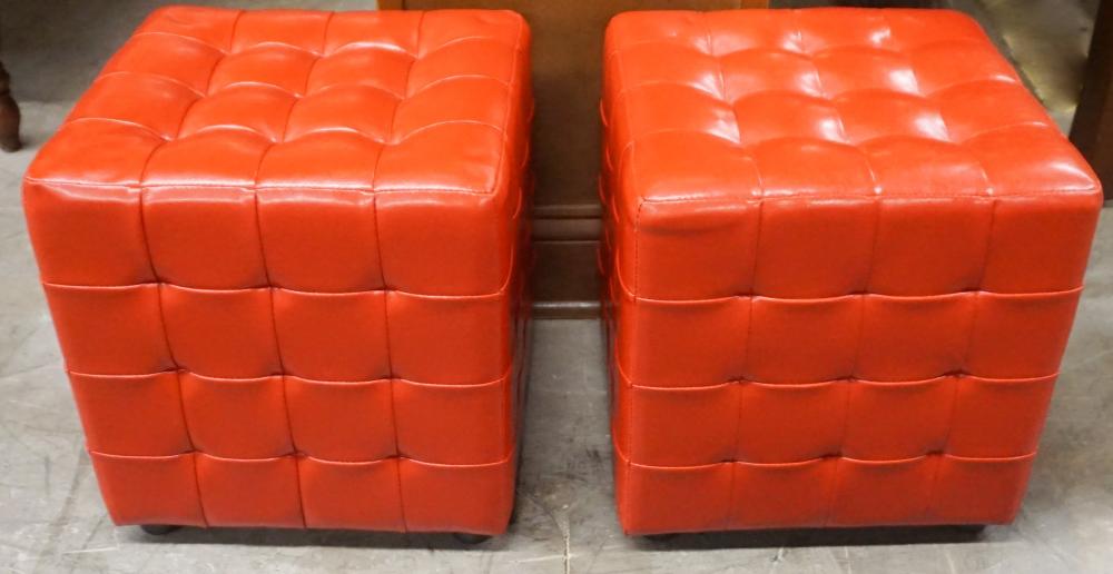 Appraisal: PAIR CONTEMPORARY RED VINYL UPHOLSTERED SEATS EACH X X IN