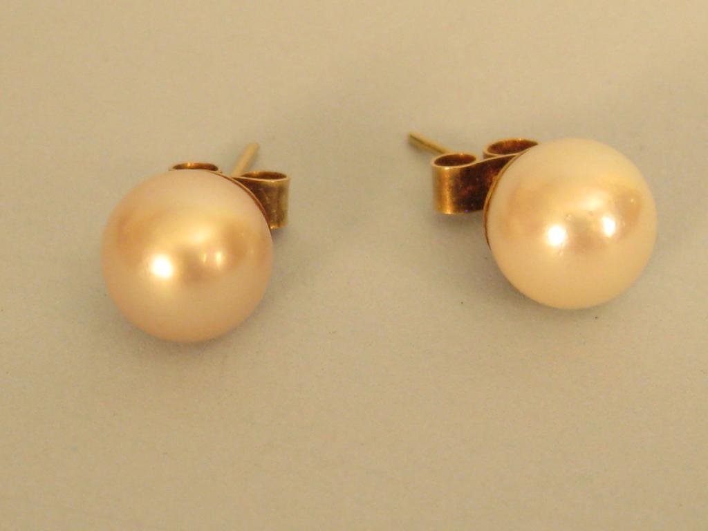 Appraisal: Pair of Pearl Earstuds with ct gold mounts