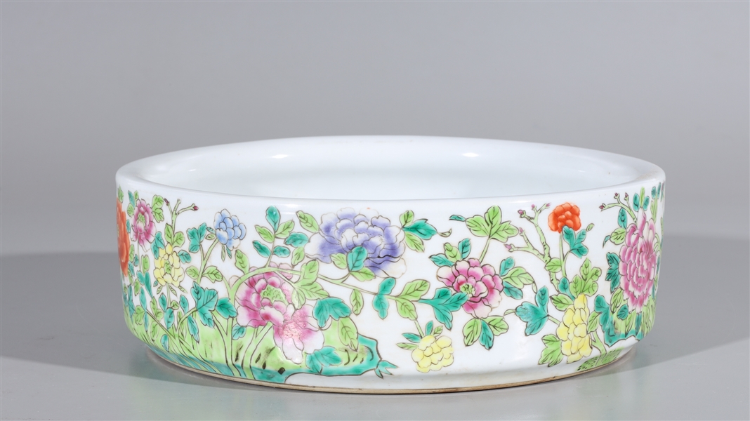 Appraisal: Chinese famille rose enameled porcelain basin with floral designs to