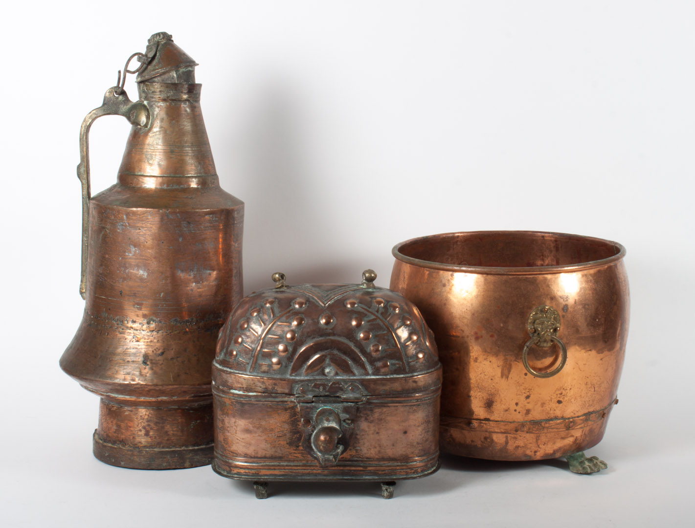 Appraisal: Three assorted copper objects including Middle Eastern warmer in H