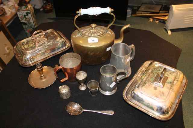 Appraisal: A QUANTITY OF VARIOUS METAL WARE including a brass kettle