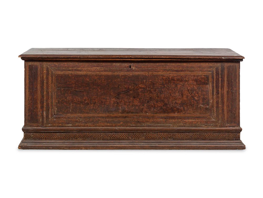 Appraisal: A Large Continental Parquetry Decorated Walnut Coffer A Large Continental