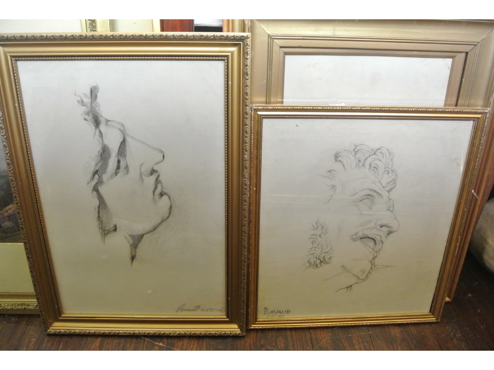 Appraisal: Four th century pencil studies of classical sculpture showing male