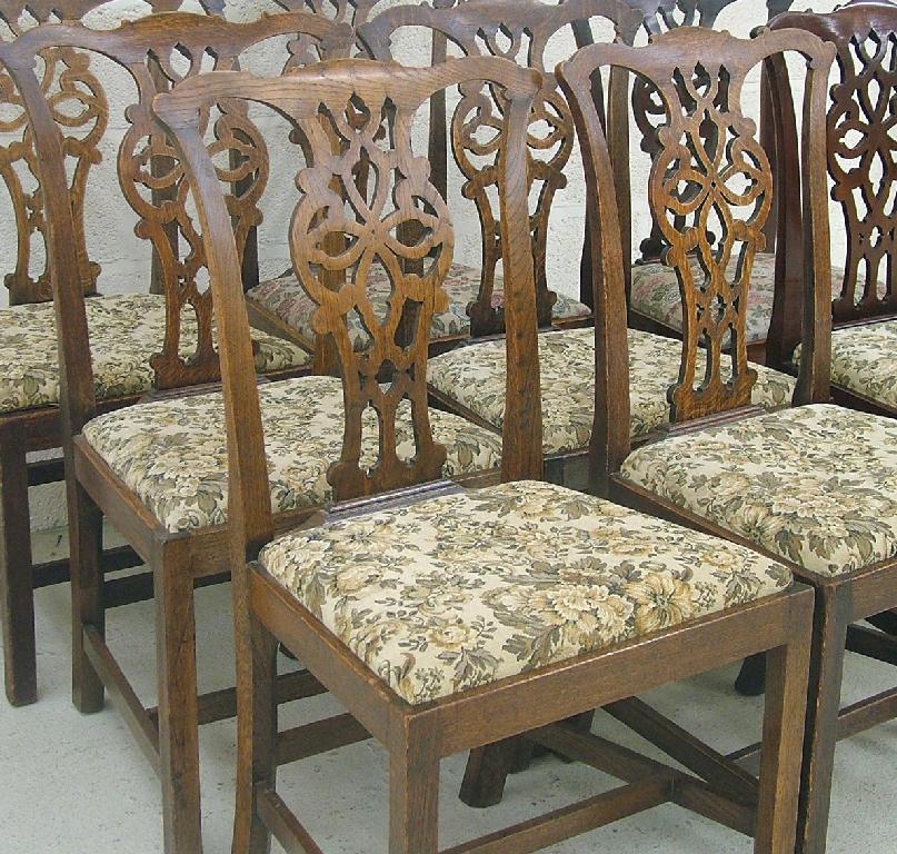 Appraisal: Set of six th century Chippendale style oak dining chairs