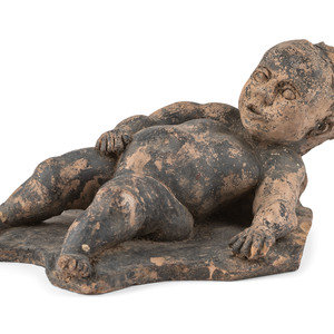 Appraisal: A Clay Roof Tile of a Reclining Baby Likely Continental