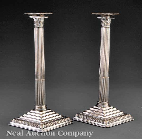 Appraisal: A Pair of Regency Sheffield Plate Candlesticks third quarter th