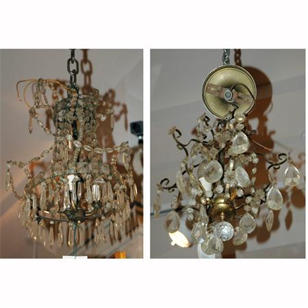 Appraisal: Two Gilt-Metal and Glass Three-Light Chandeliers Estimate -