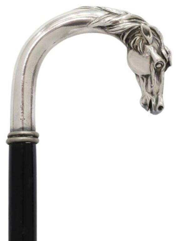 Appraisal: Italian walking stick cane sterling silver plated filled crook handle