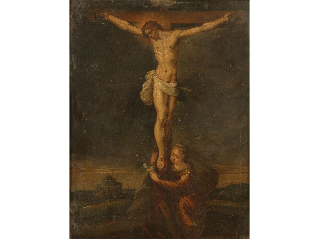 Appraisal: FLEMISH SCHOOL th century Christ on the Cross oil on