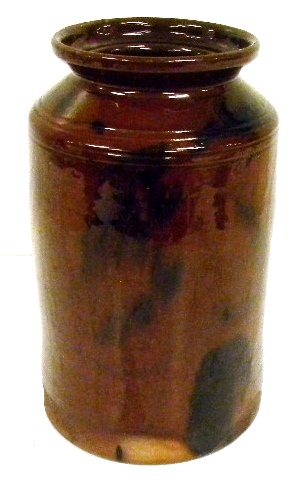 Appraisal: Early redware jar with manganese no lid '' h glaze