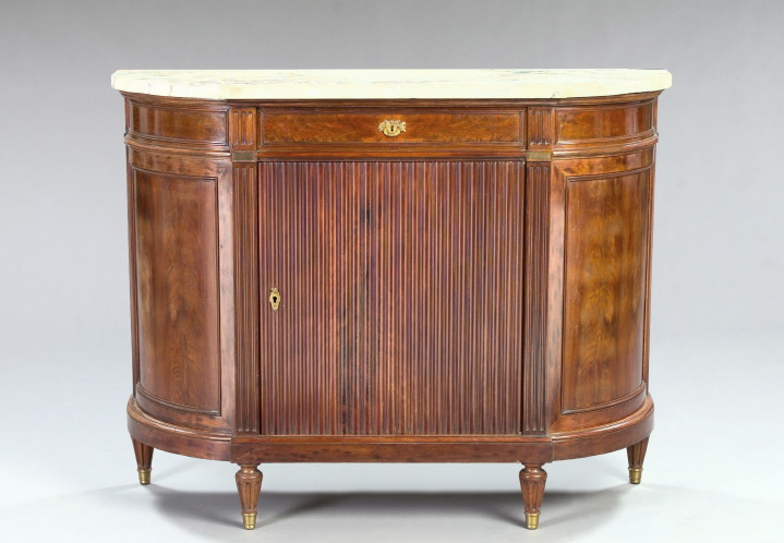 Appraisal: Louis XVI-Style Brass-Mounted Mahogany and Marble-Top Cabinet early th century