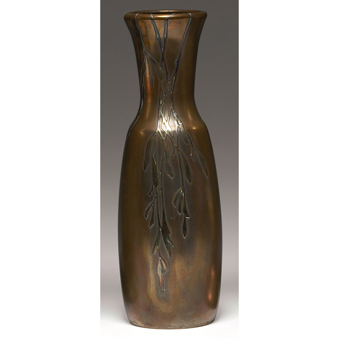 Appraisal: Heintz vase sterling bronze applied organic design original patina impressed