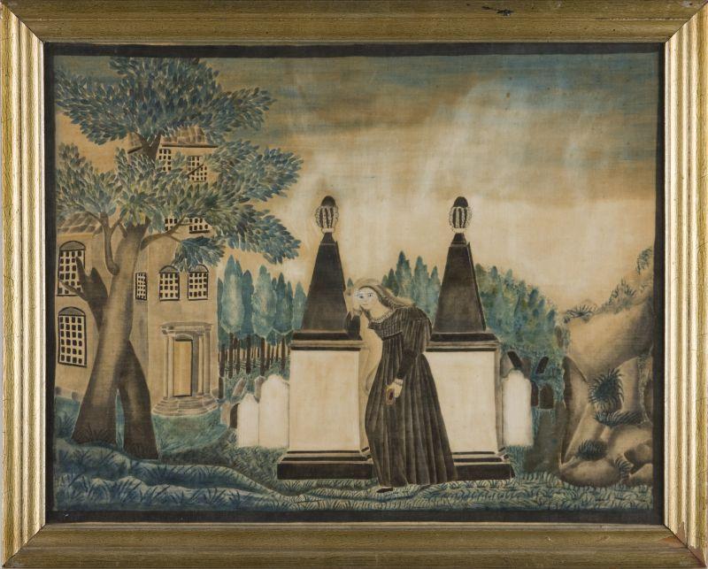 Appraisal: American Memorial Theorem th c watercolor on velvet depicting a