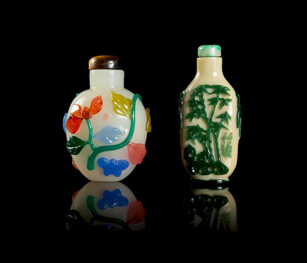 Appraisal: Two Chinese Peking Glass Snuff Bottles Taller height in cm