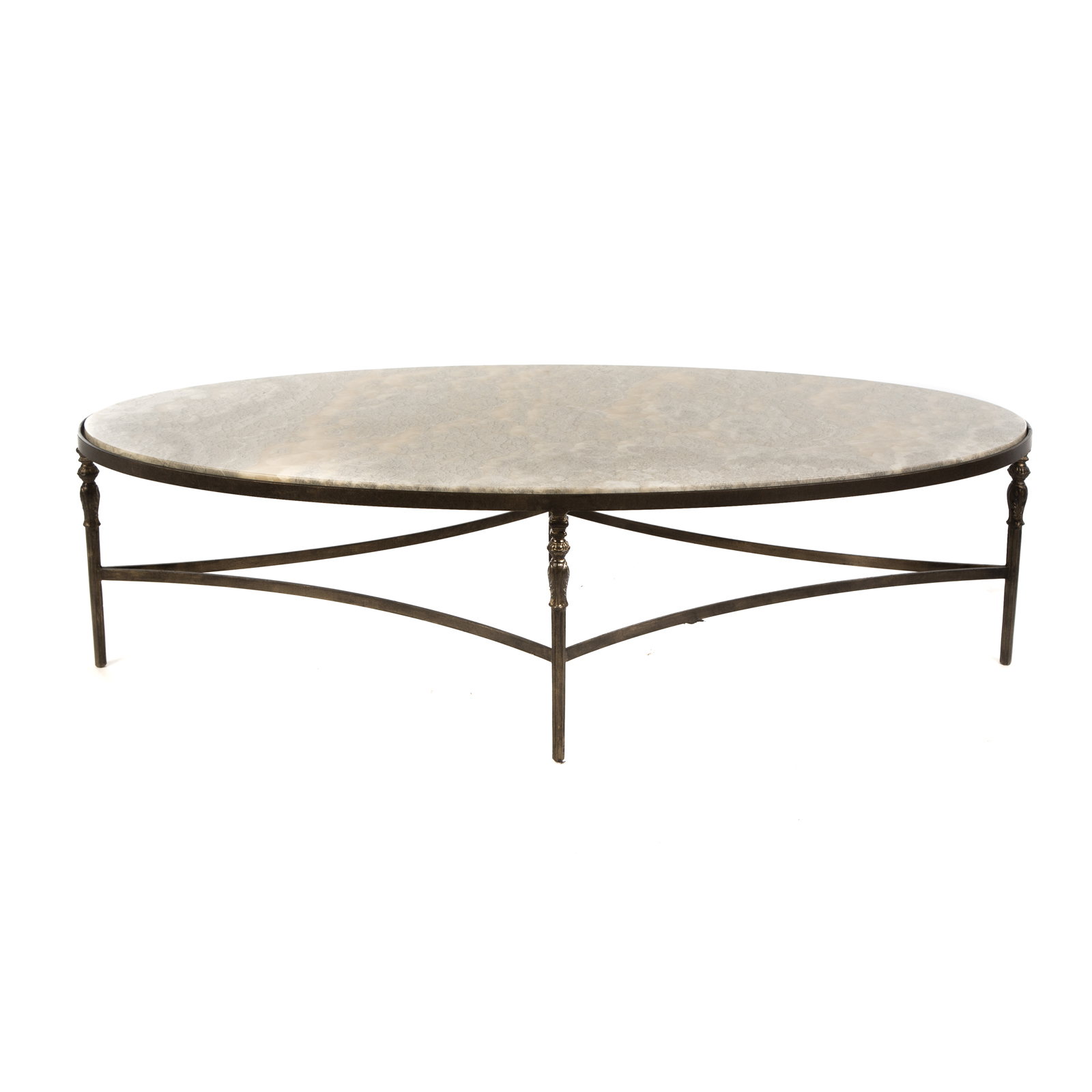 Appraisal: CONTEMPORARY FORGED METAL ONYX OVAL COFFEE TABLE st century with