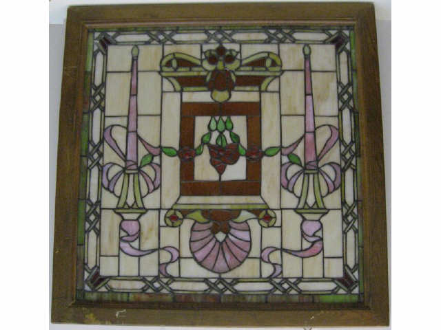 Appraisal: LARGE FRAMED STAINED GLASS WINDOW