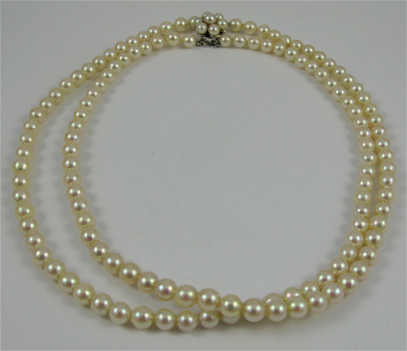 Appraisal: DOUBLE STRAND PEARL AND K WHITE GOLD NECKLACE - in