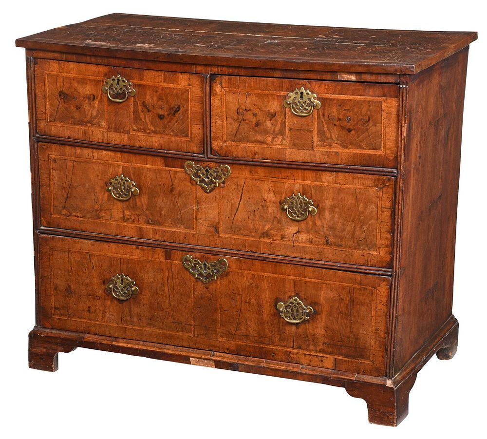 Appraisal: George I Style Figured Walnut Four Drawer Chest British th