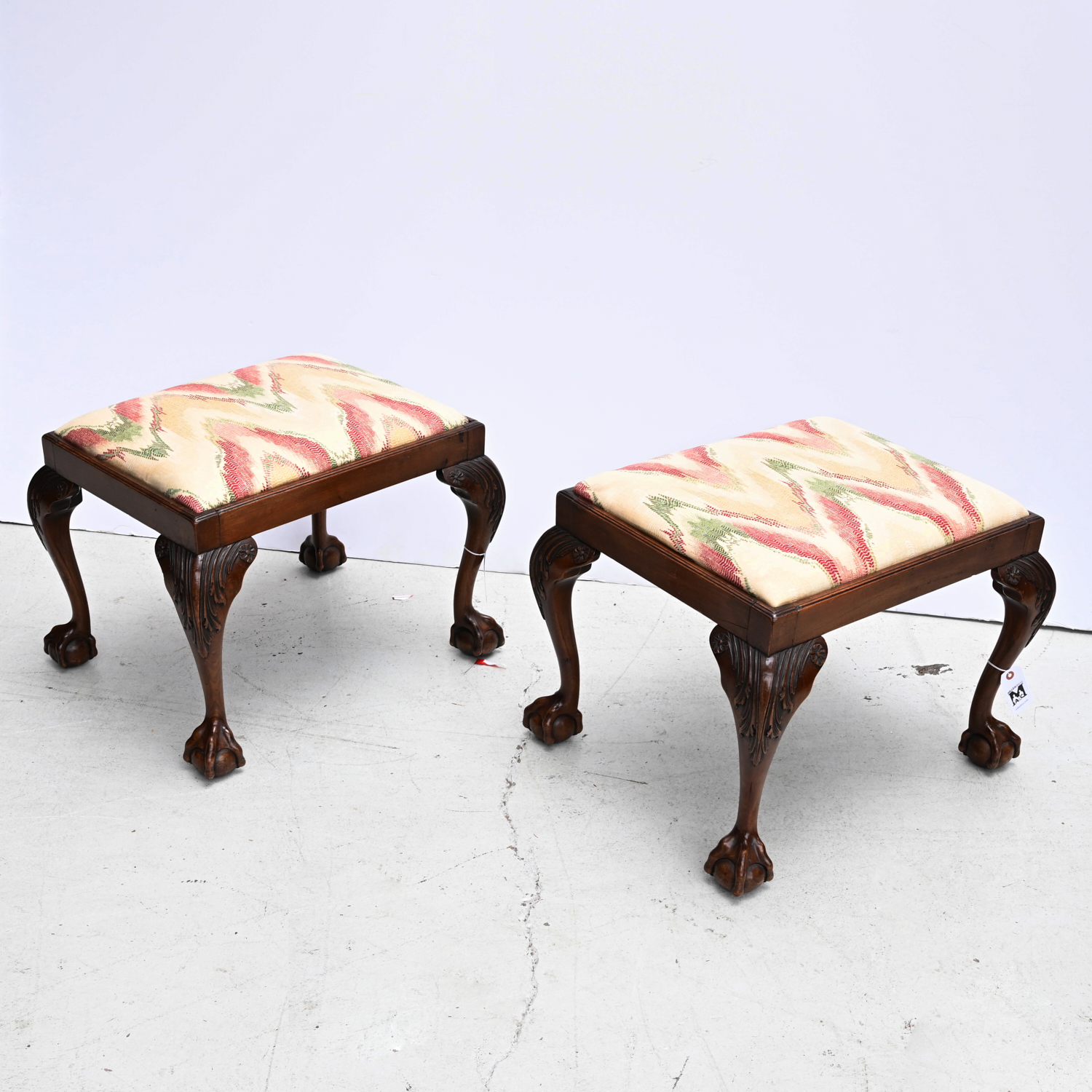 Appraisal: NICE PAIR CHIPPENDALE STYLE MAHOGANY STOOLS Late th th c