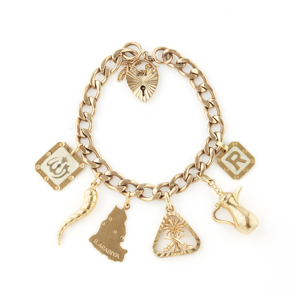 Appraisal: A ct gold charm bracelet composed of curb links with