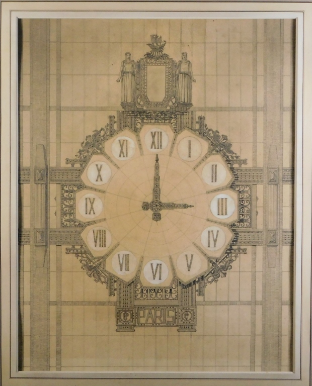 Appraisal: FRENCH MONTPARNASSE CLOCK ARCHITECTURAL DRAWING France Circa Depicts a clock