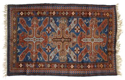 Appraisal: Caucasian rug three crab-like central medallions on blue field with