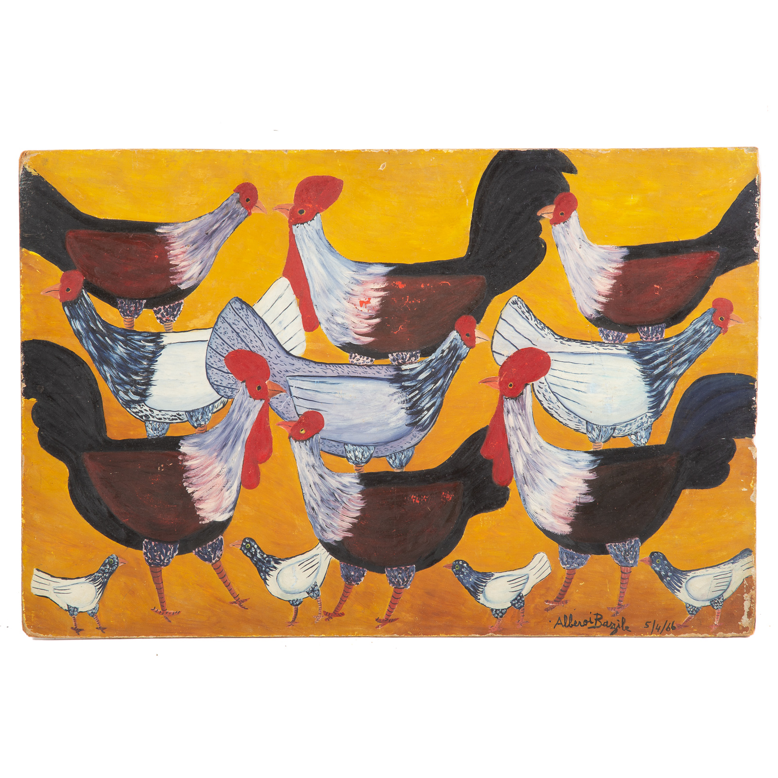 Appraisal: ALBEROI BAZILE ROOSTERS AND CHICKS OIL Haitian - Oil on