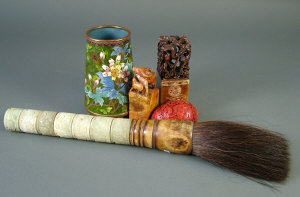 Appraisal: A Chinese horn mounted brush the handle formed of six