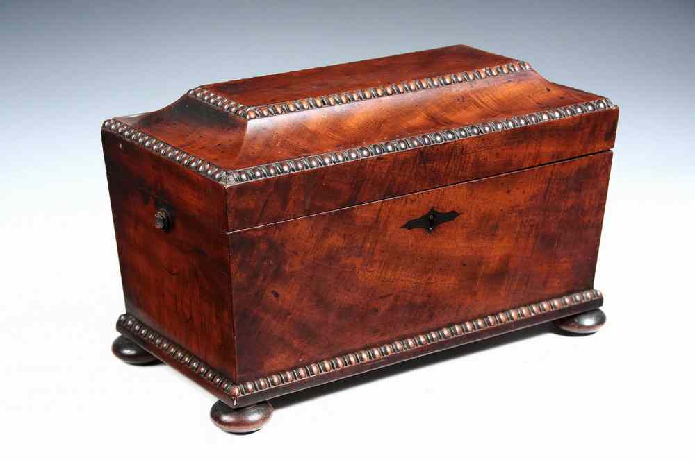 Appraisal: FEDERAL PERIOD TEA CADDY - Coffin-Topped Solid Mahogany Federal Period