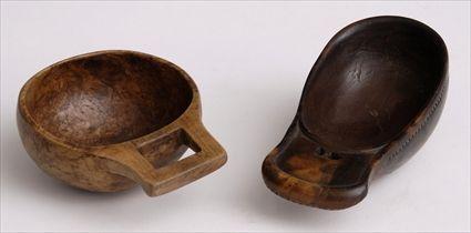 Appraisal: TWO WOODLANDS BURLED WOOD SCOOPS and in