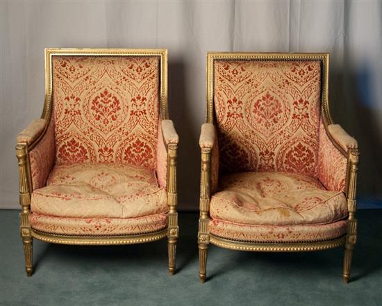 Appraisal: A Pair of th C Louis XV-style Bergeres ornate carved