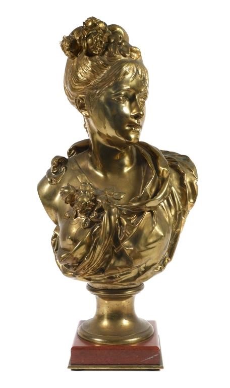 Appraisal: Gilt bronze bust of a young woman by Auguste Carrier