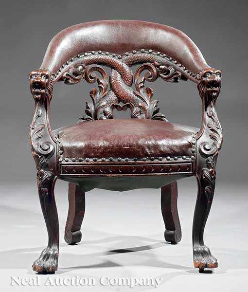 Appraisal: An Important American Rococo Walnut Library Chair c attributed to