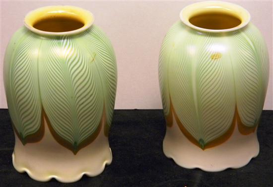 Appraisal: Pair of American decorated art glass green and gilt pulled