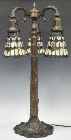 Appraisal: American stained and leaded glass table lamp L L WMC