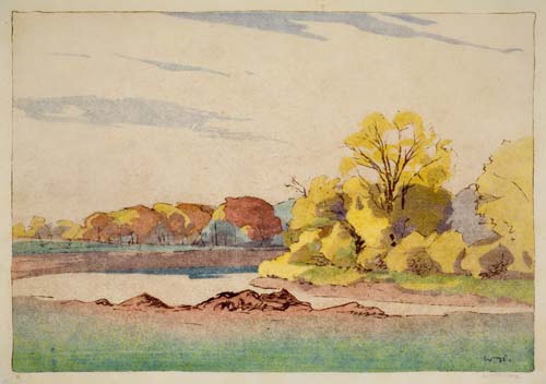 Appraisal: WALTER J PHILLIPS Fall Assiniboine River Color woodcut on thin