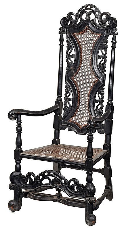 Appraisal: William and Mary Carved and Caned Open Armchair England late