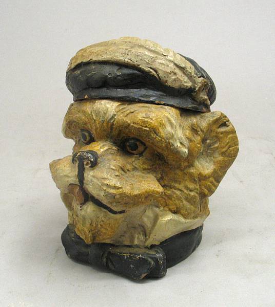 Appraisal: An Austrian painted terracotta figural tobacco jar late th early