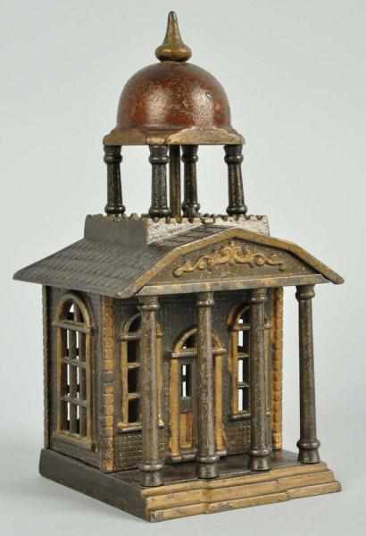 Appraisal: Cast Iron Kenton Building with Belfry Still Bank Description Japanned