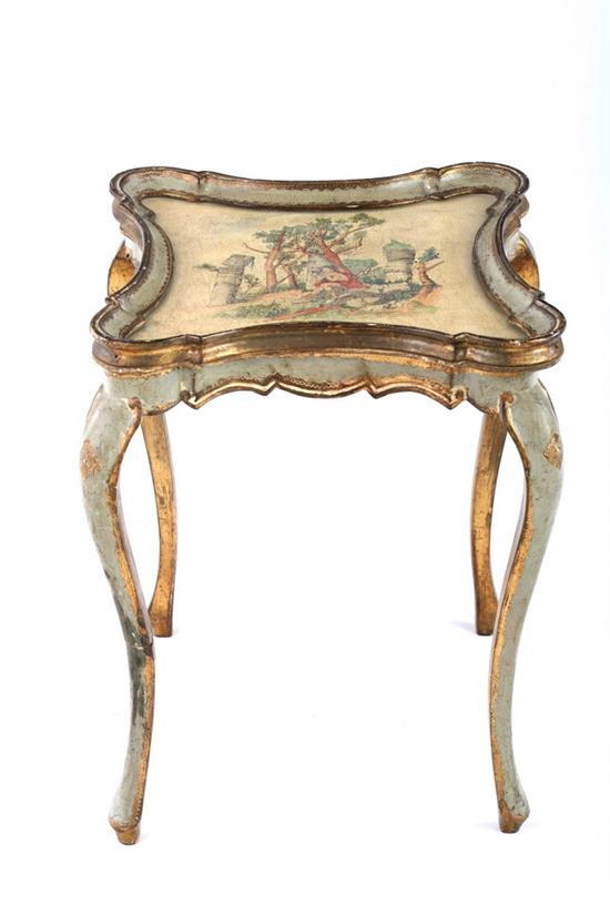 Appraisal: ITALIAN ROCOCO STYLE PAINTED AND PARCEL-GILT DIMINUTIVE LOW TABLE th