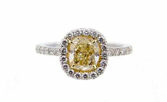 Appraisal: Fancy intense yellow diamond ring ct yellow cushion-cut diamond clarity